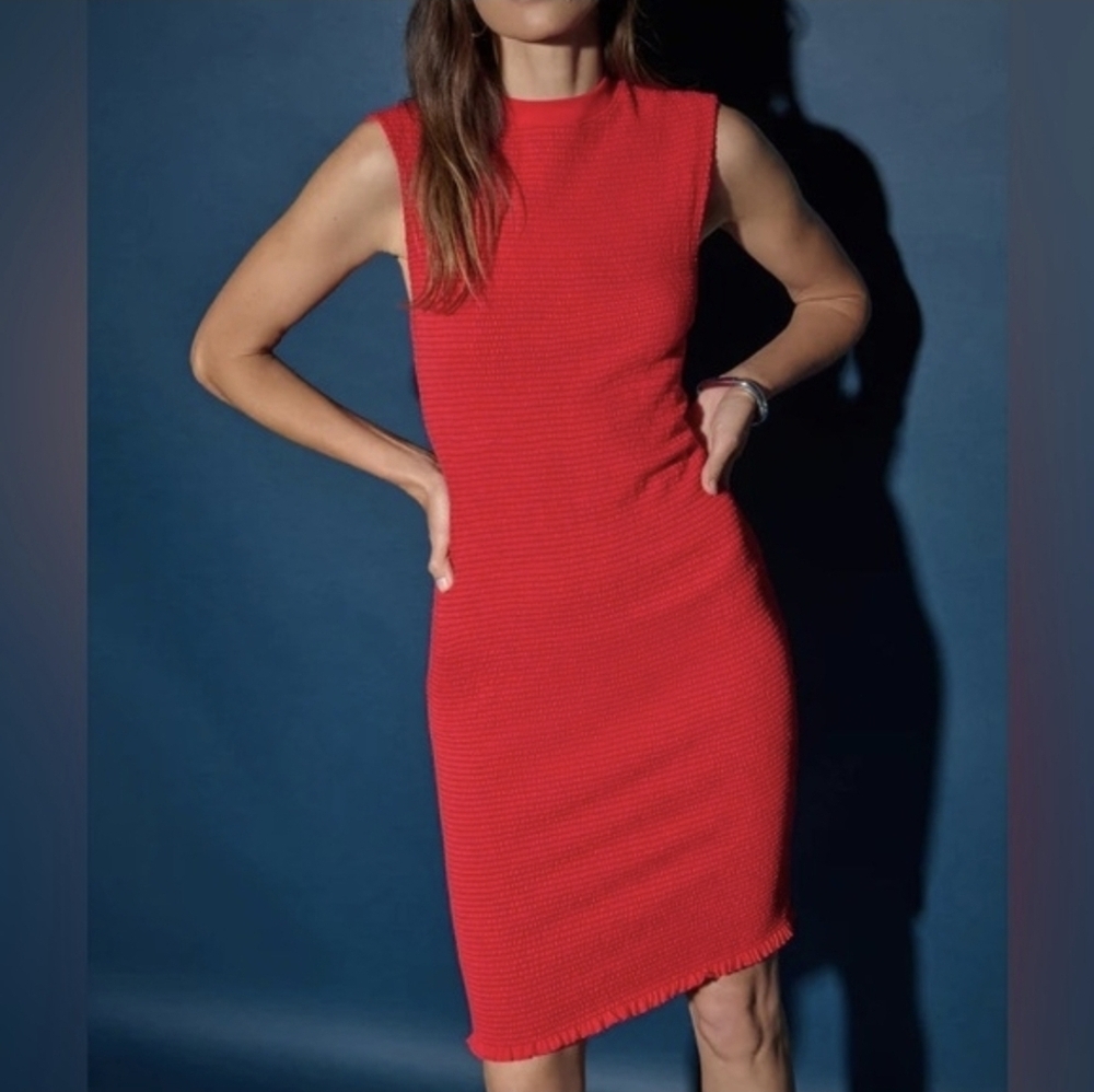 Nwt Nation LTD Sarabell Smocked Red Fitted Midi Dress Size Medium